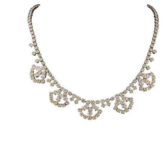 Vintage Art Deco paste fringe bib necklace, Fan shape