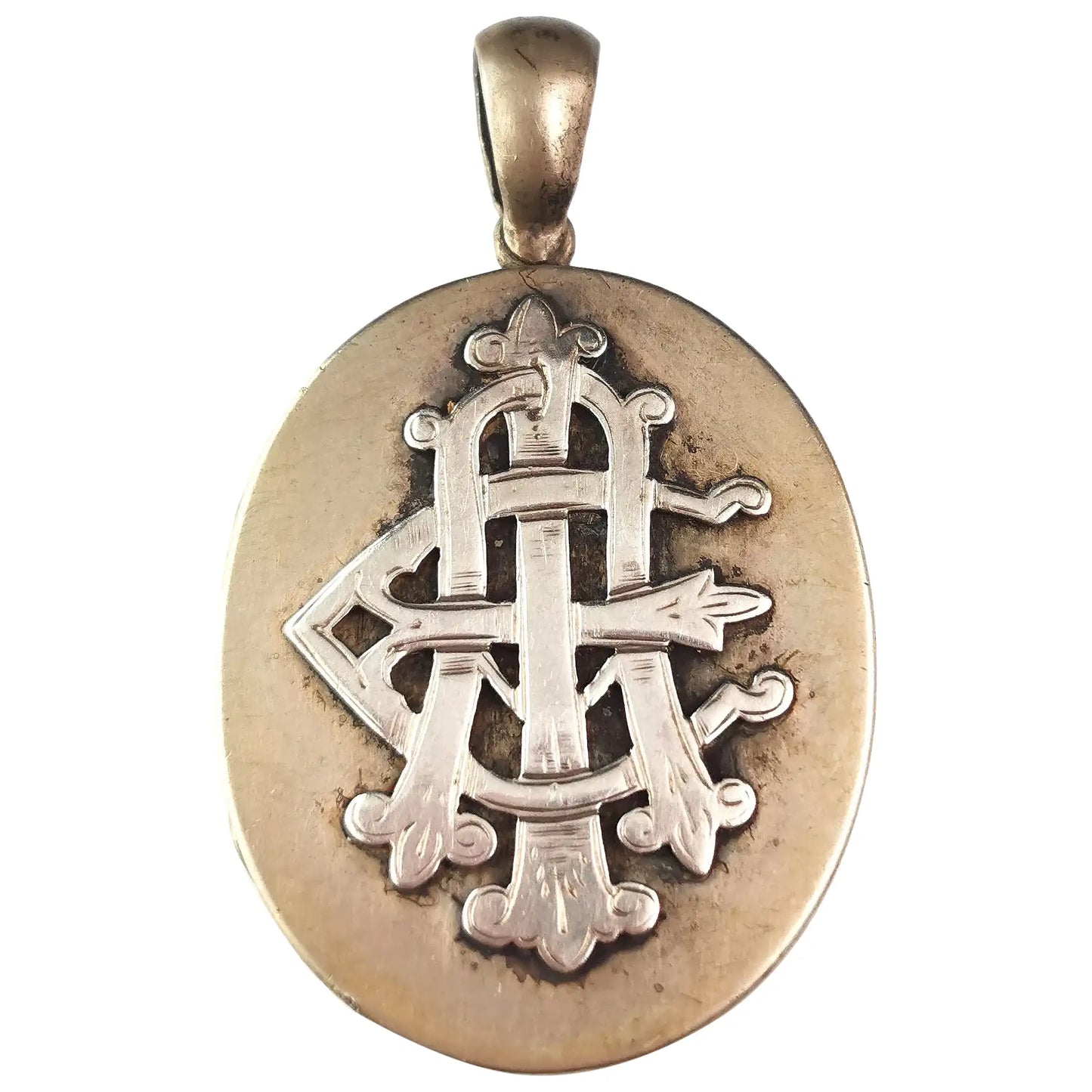 Antique Victorian AEI locket pendant, Silver plated