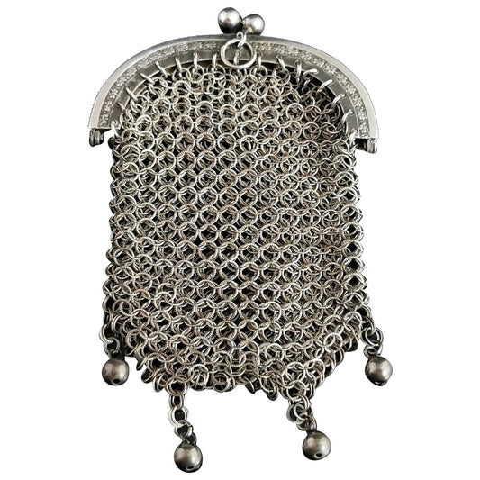 Antique French silver chatelaine purse, coin purse