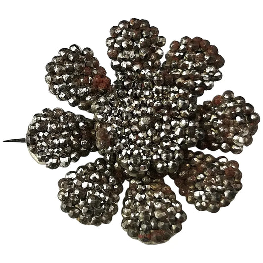 Antique Georgian cut steel flower brooch
