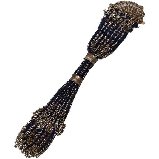 Antique Georgian misers purse, cut steel, cobalt blue