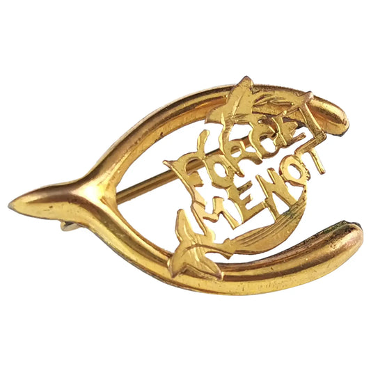 Antique gilt Forget Me Not brooch, Wishbone