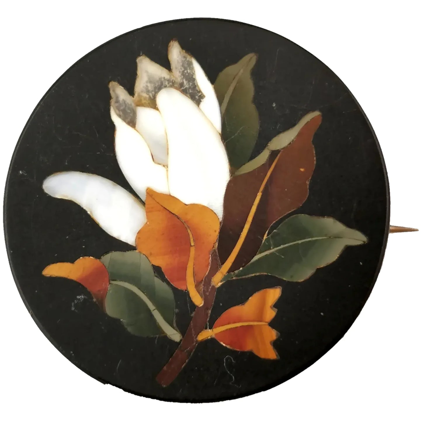 Antique Pietra Dura flower brooch, Victorian