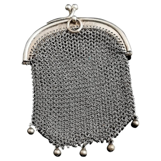 Antique Swiss silver chatelaine purse, coin purse