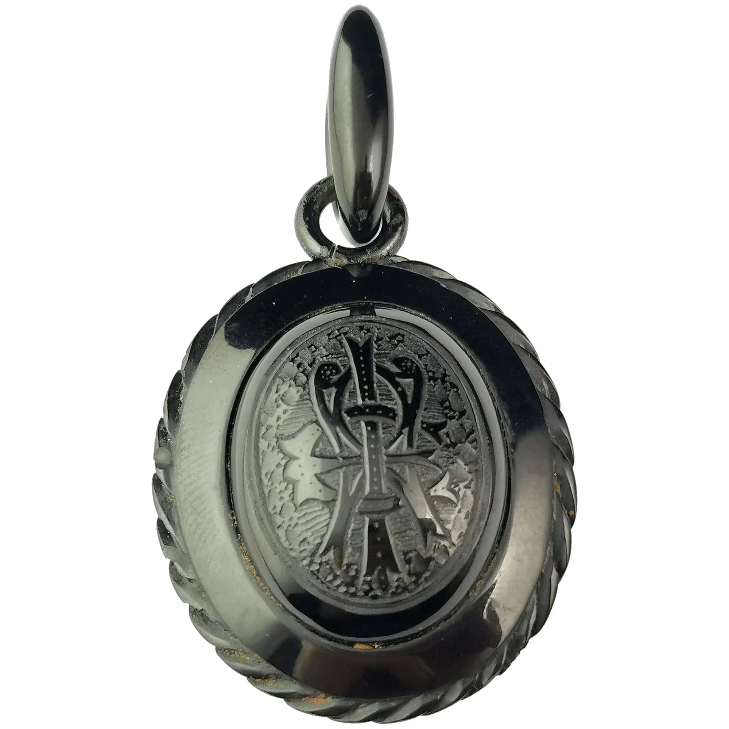 Antique Victorian Whitby Jet Mourning locket, AEI, hairwork