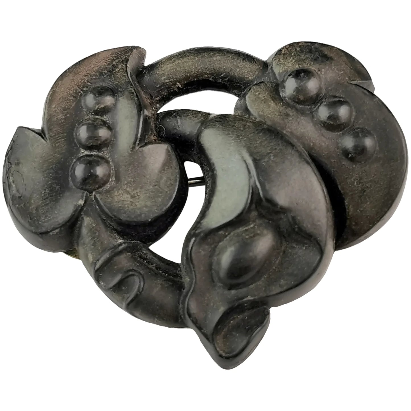 Antique Victorian bog oak floral brooch