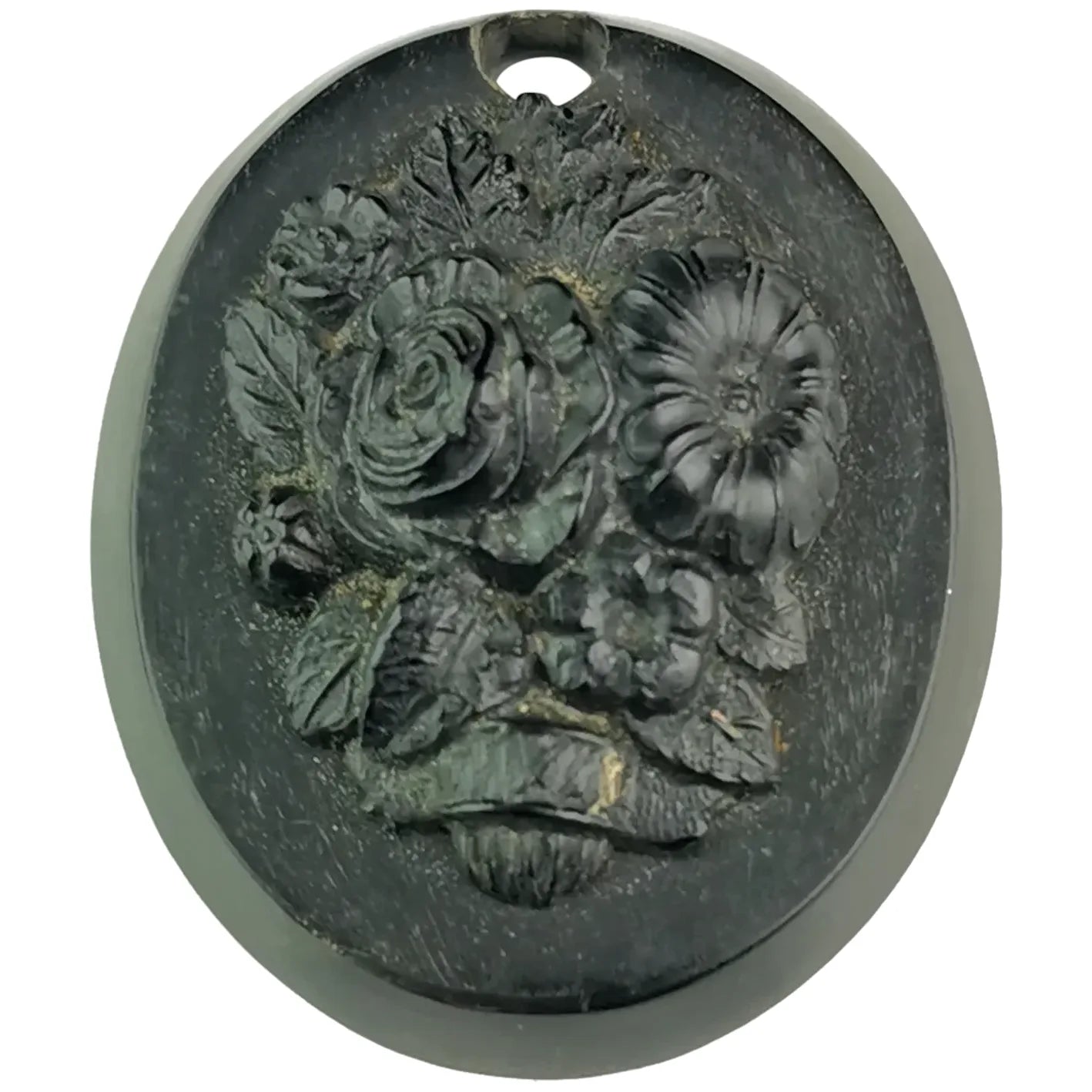 Antique Victorian bog oak floral pendant