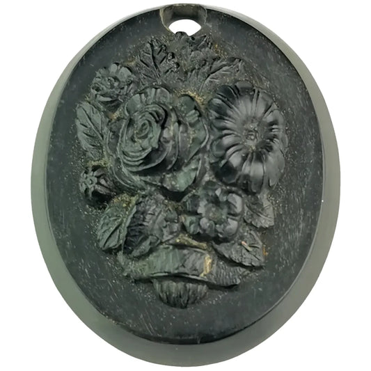 Antique Victorian bog oak floral pendant