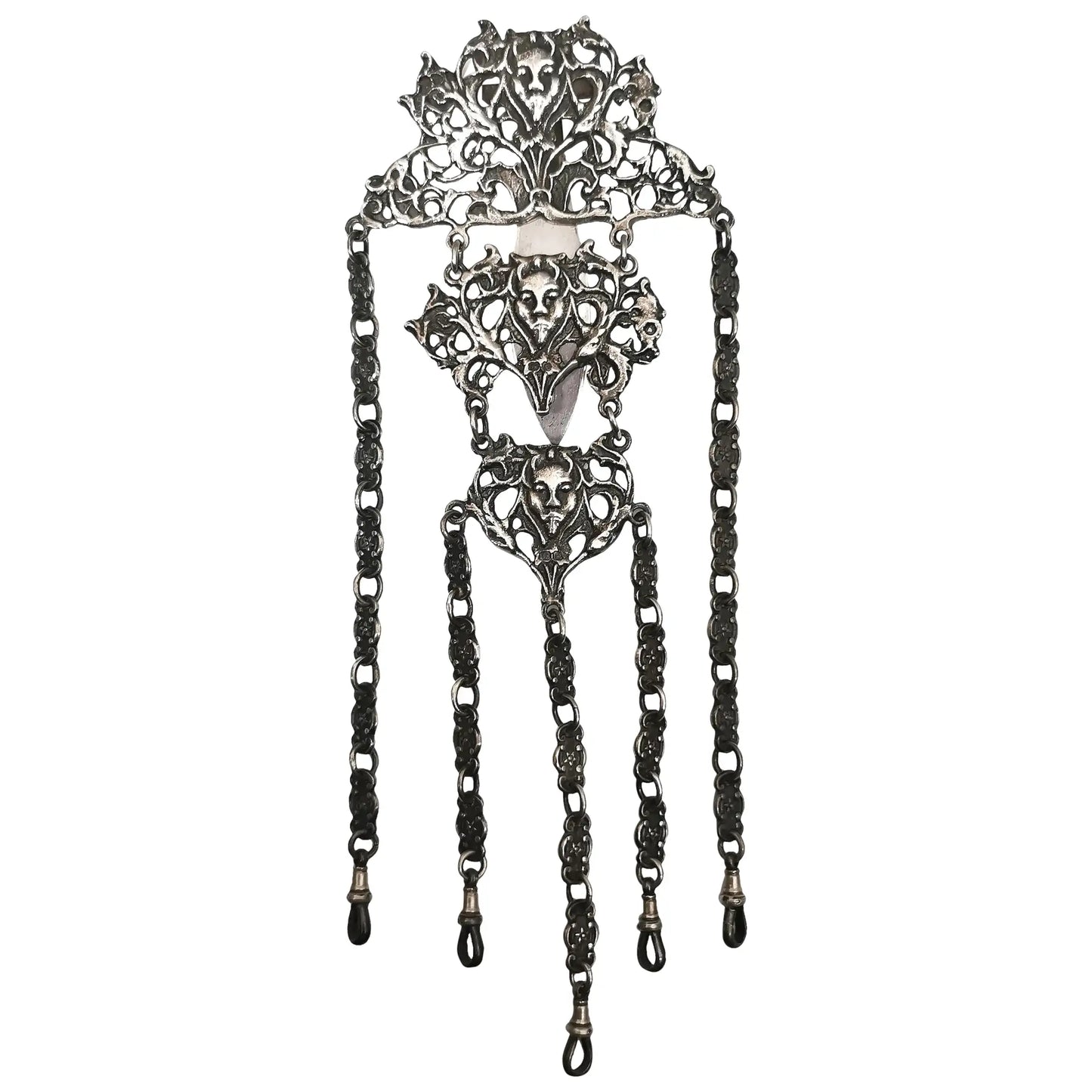 Antique sterling silver chatelaine, Art Nouveau