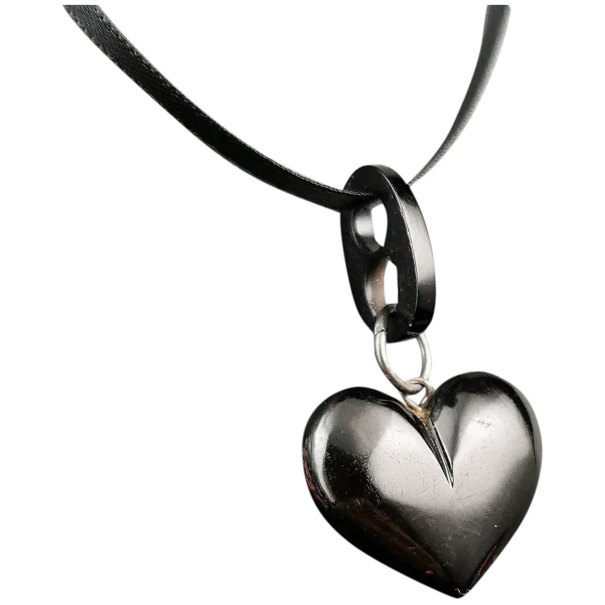 Antique Whitby Jet puffy heart pendant, Victorian