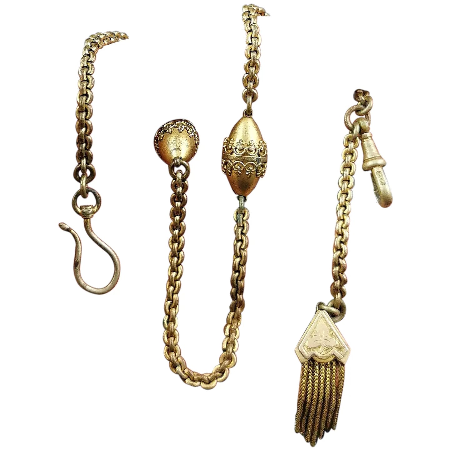 Antique Victorian gilt albertina chain, watch chain, tassel