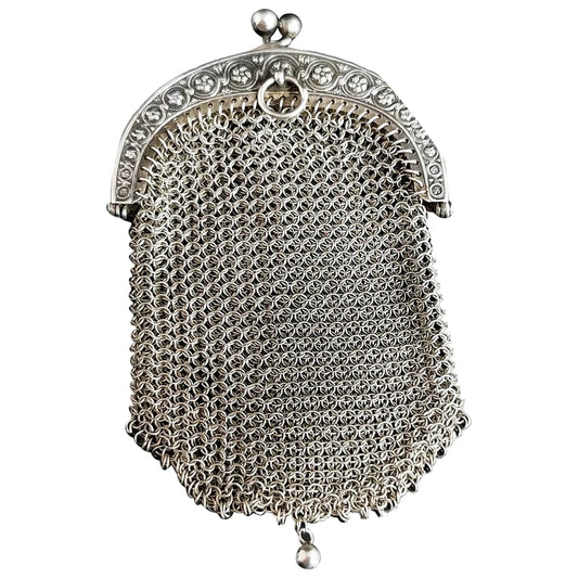 Antique silver chatelaine purse, coin purse