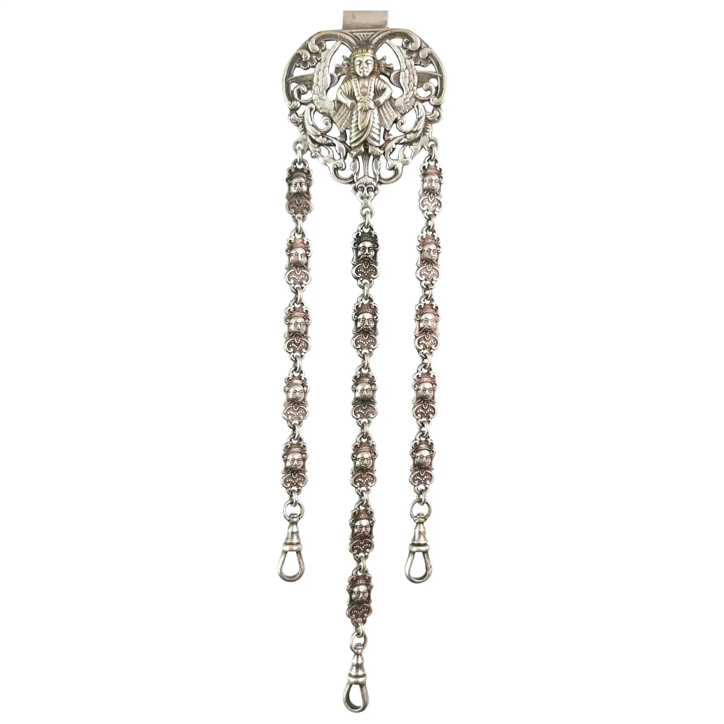 Antique silver plated chatelaine, Buddhist Deities, Victorian