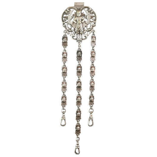 Antique silver plated chatelaine, Buddhist Deities, Victorian