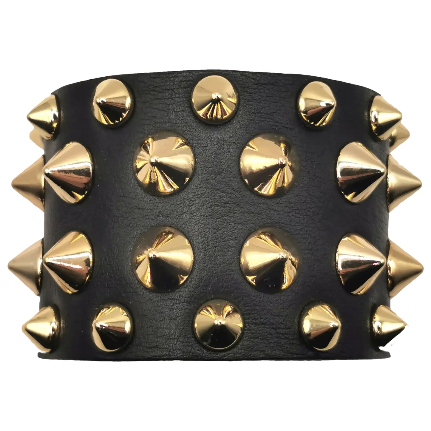 Balmain studded leather cuff bracelet, black and gold