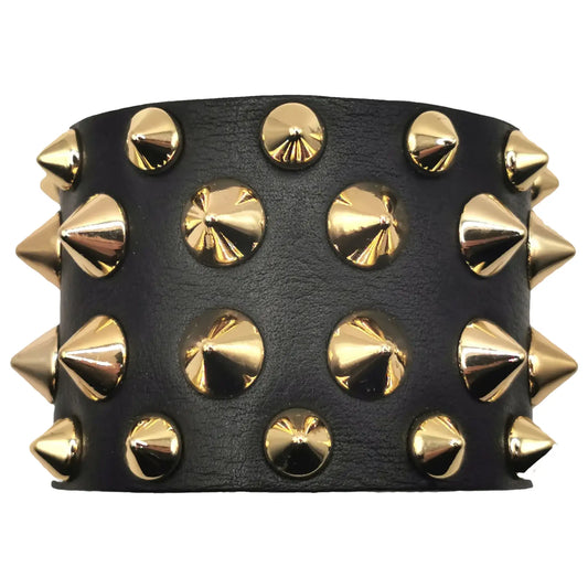 Balmain studded leather cuff bracelet, black and gold