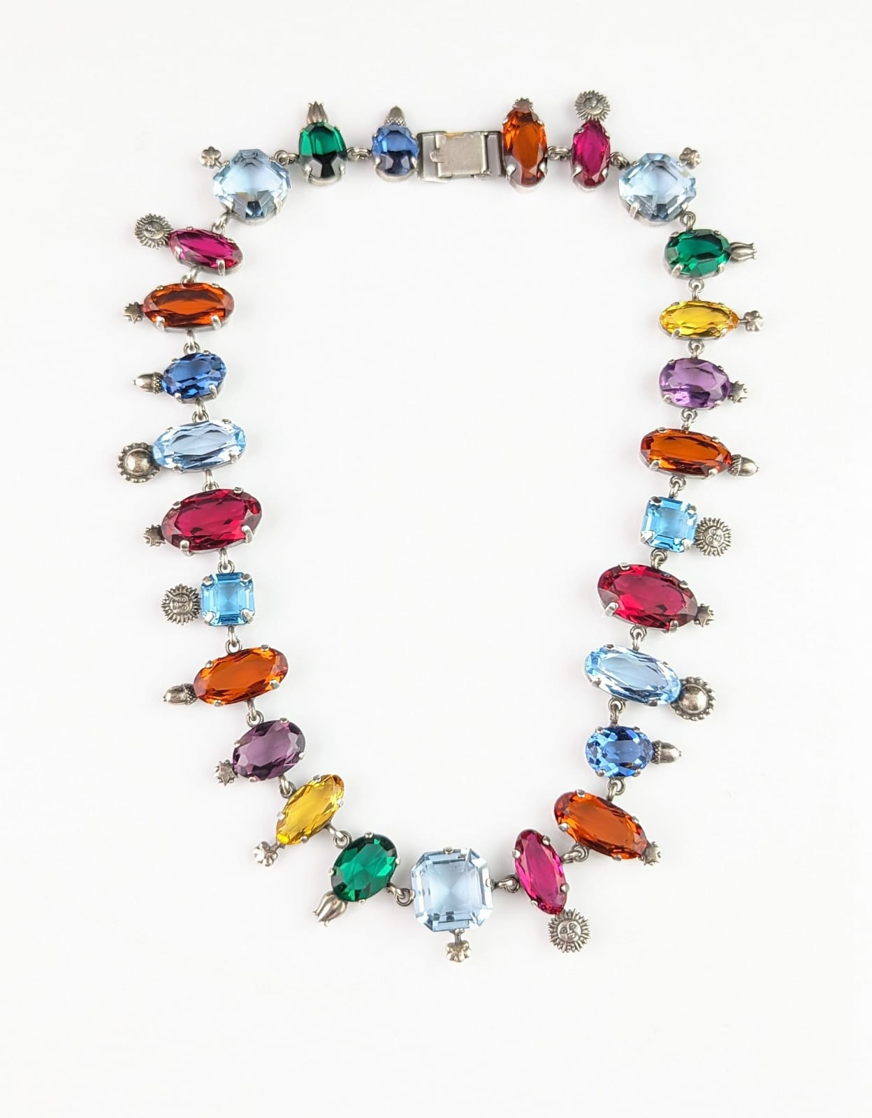 Rare vintage coloured paste collar necklace, Symbolic, Victorian style