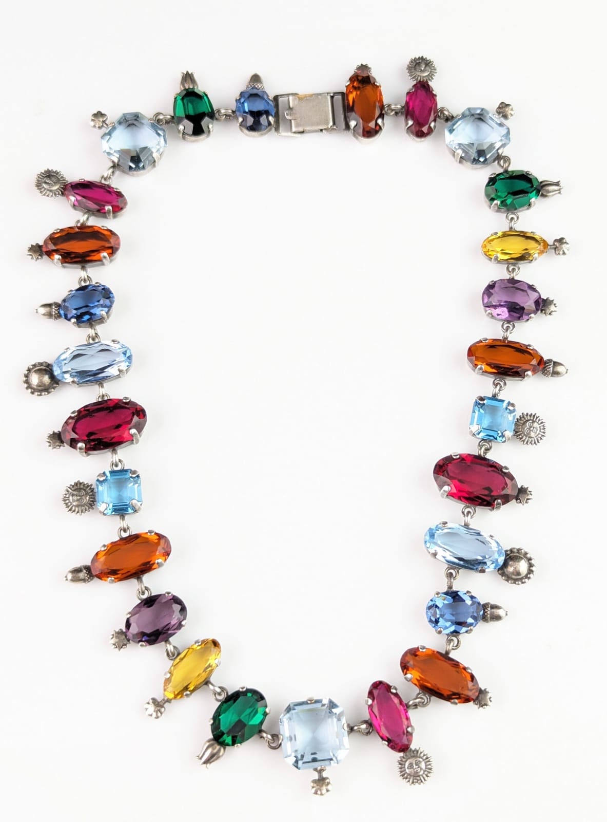 Rare vintage coloured paste collar necklace, Symbolic, Victorian style
