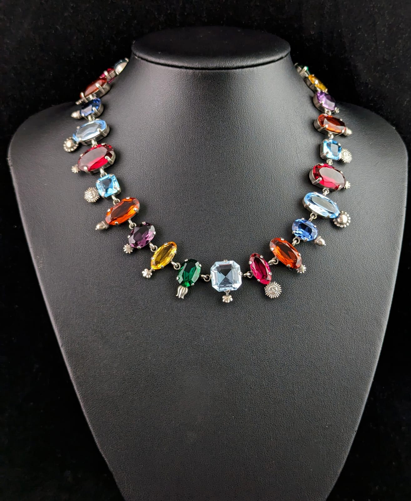 Rare vintage coloured paste collar necklace, Symbolic, Victorian style