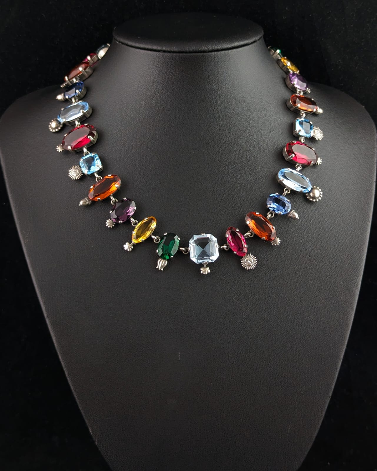 Rare vintage coloured paste collar necklace, Symbolic, Victorian style