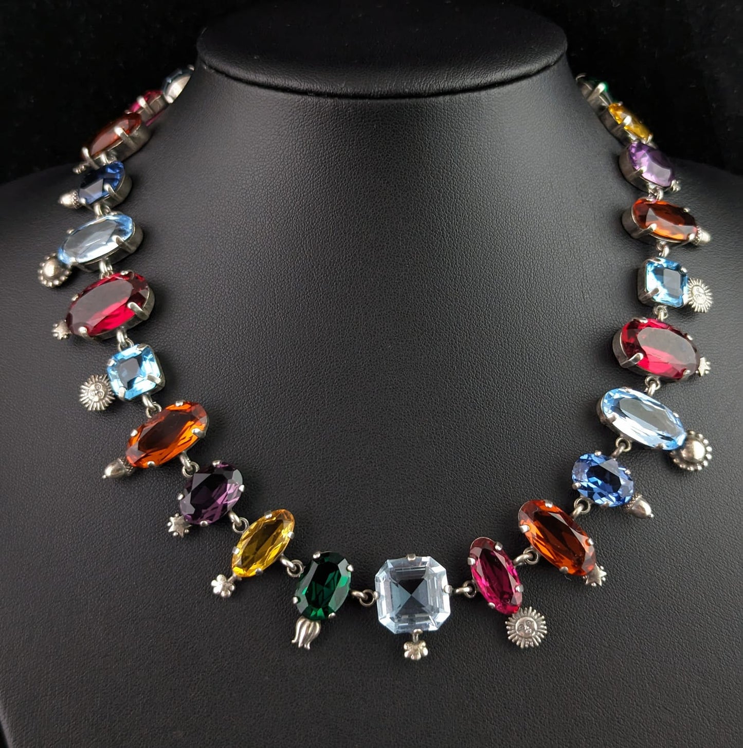 Rare vintage coloured paste collar necklace, Symbolic, Victorian style