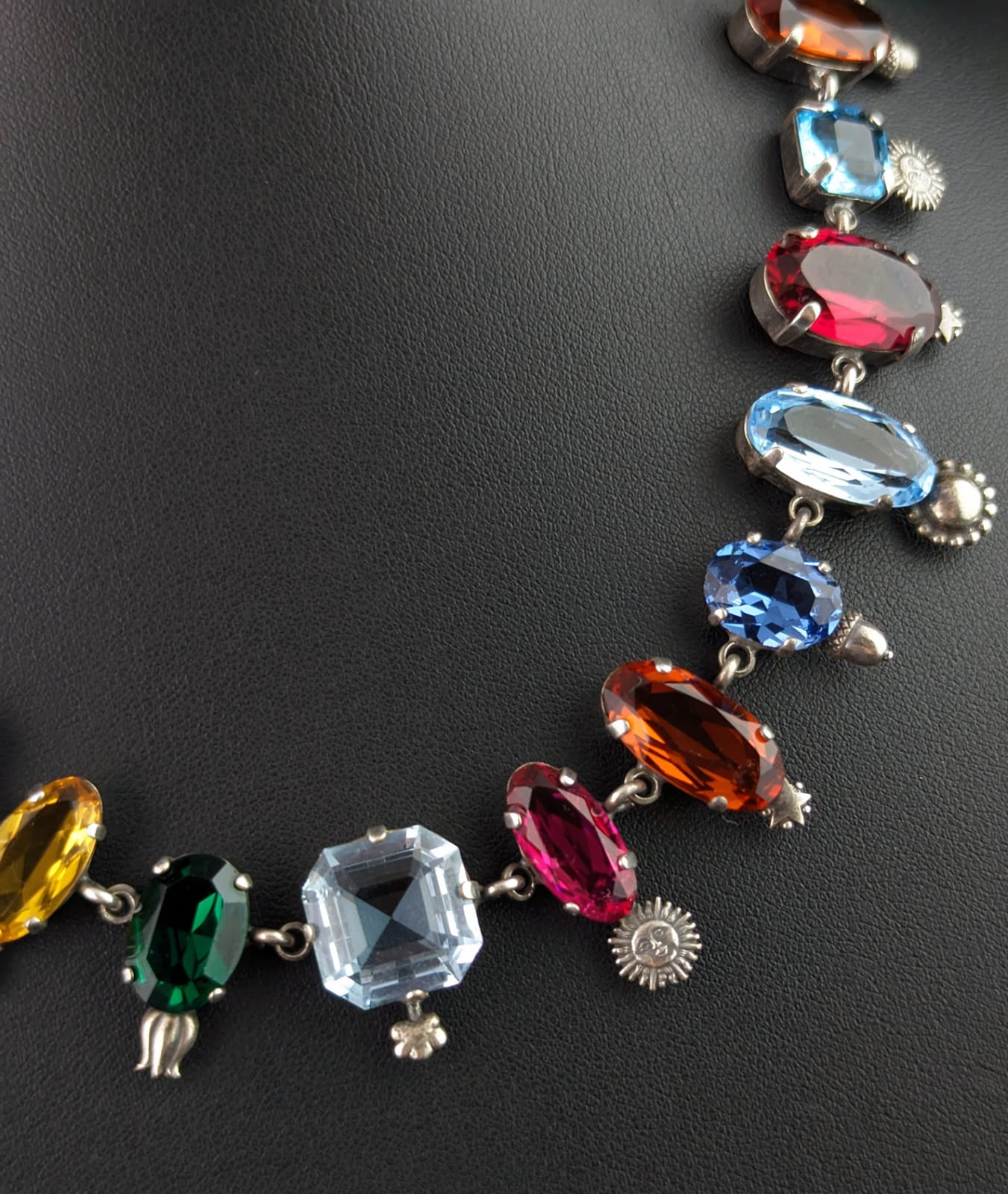 Rare vintage coloured paste collar necklace, Symbolic, Victorian style
