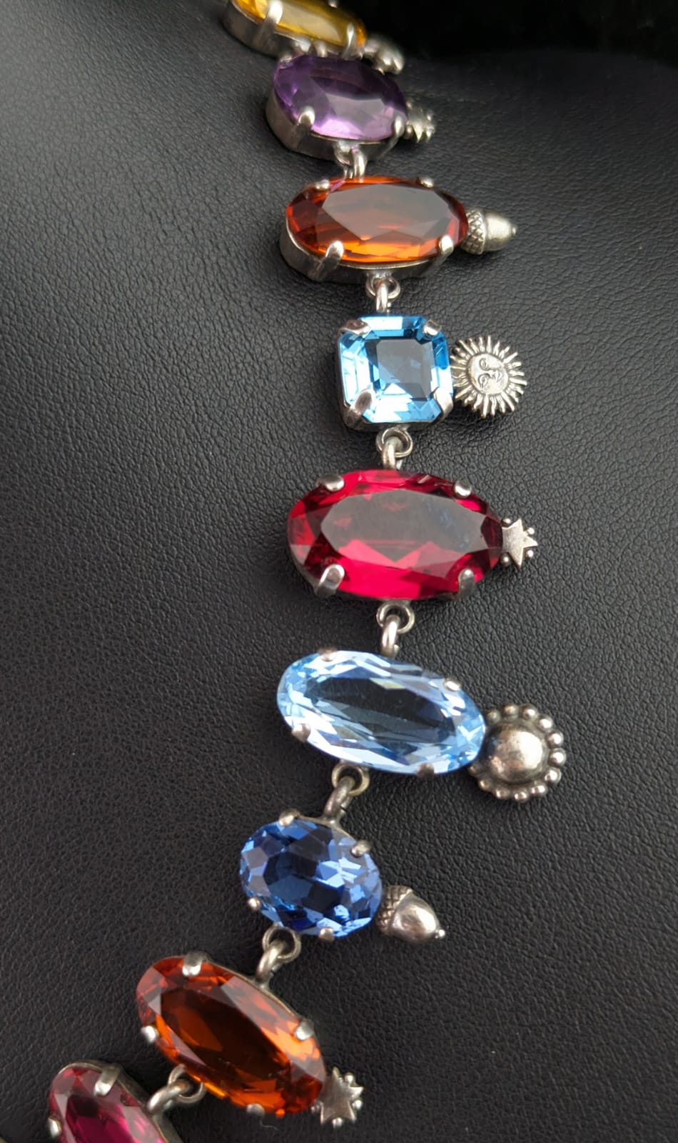 Rare vintage coloured paste collar necklace, Symbolic, Victorian style