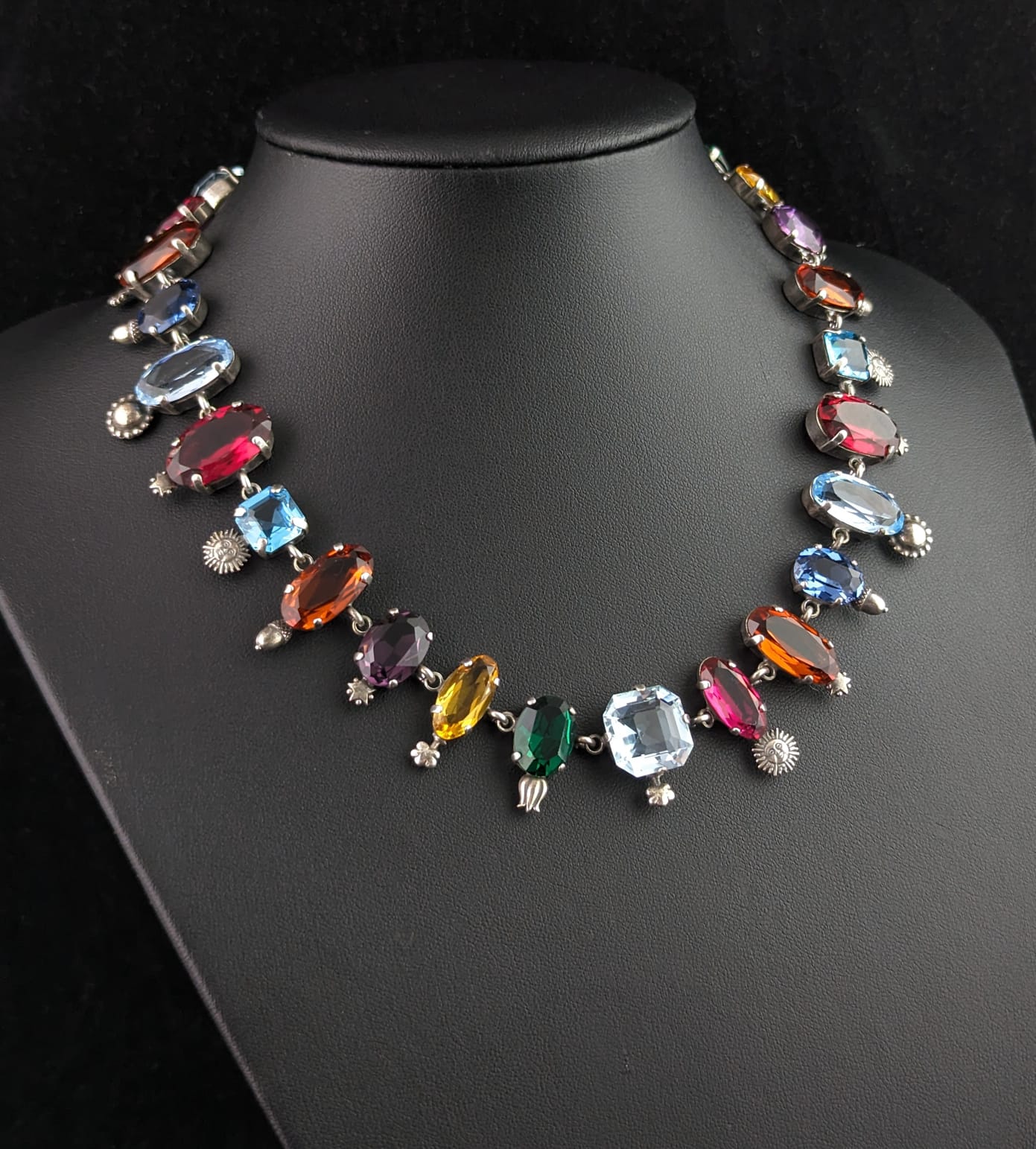 Rare vintage coloured paste collar necklace, Symbolic, Victorian style