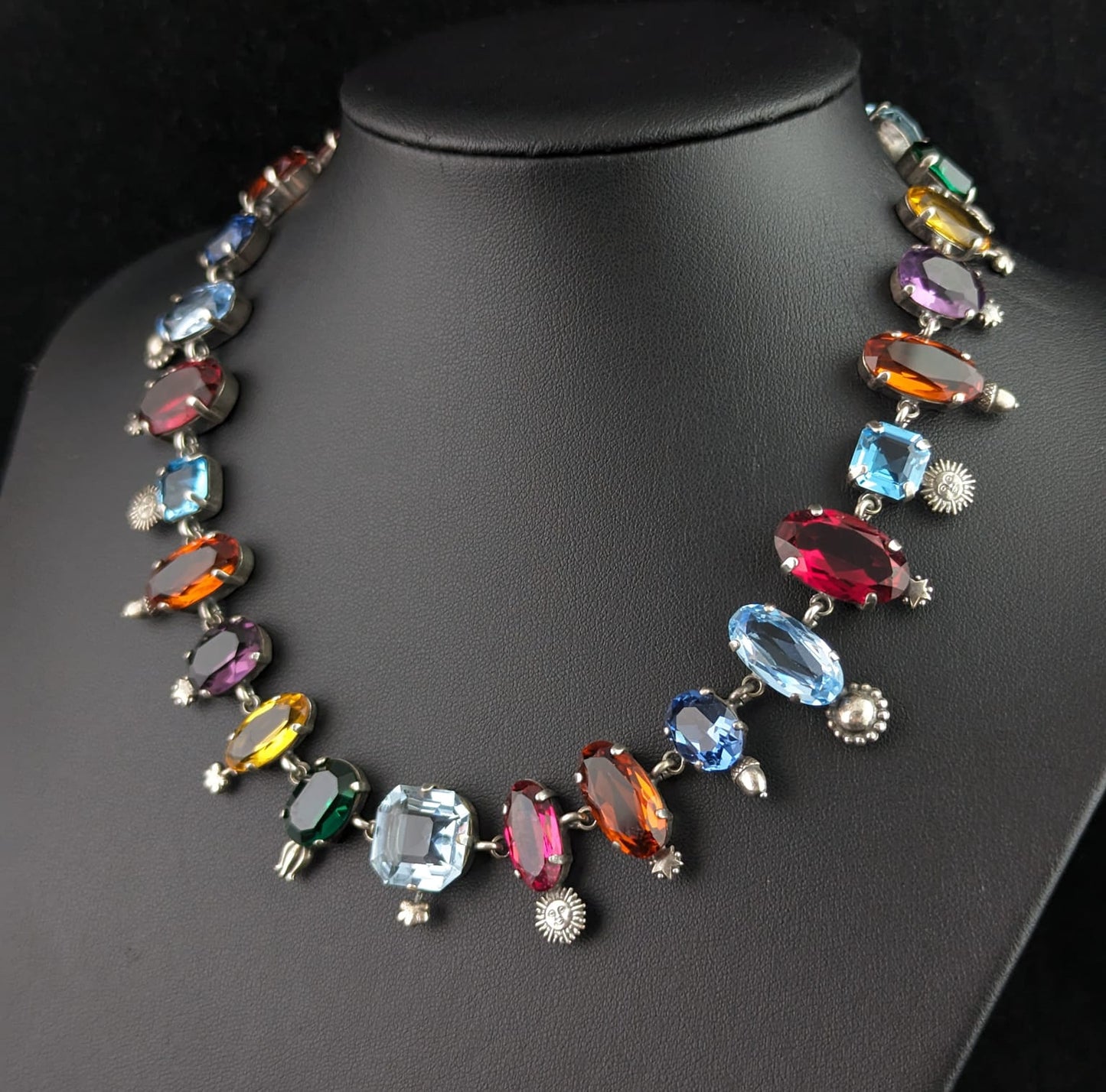 Rare vintage coloured paste collar necklace, Symbolic, Victorian style