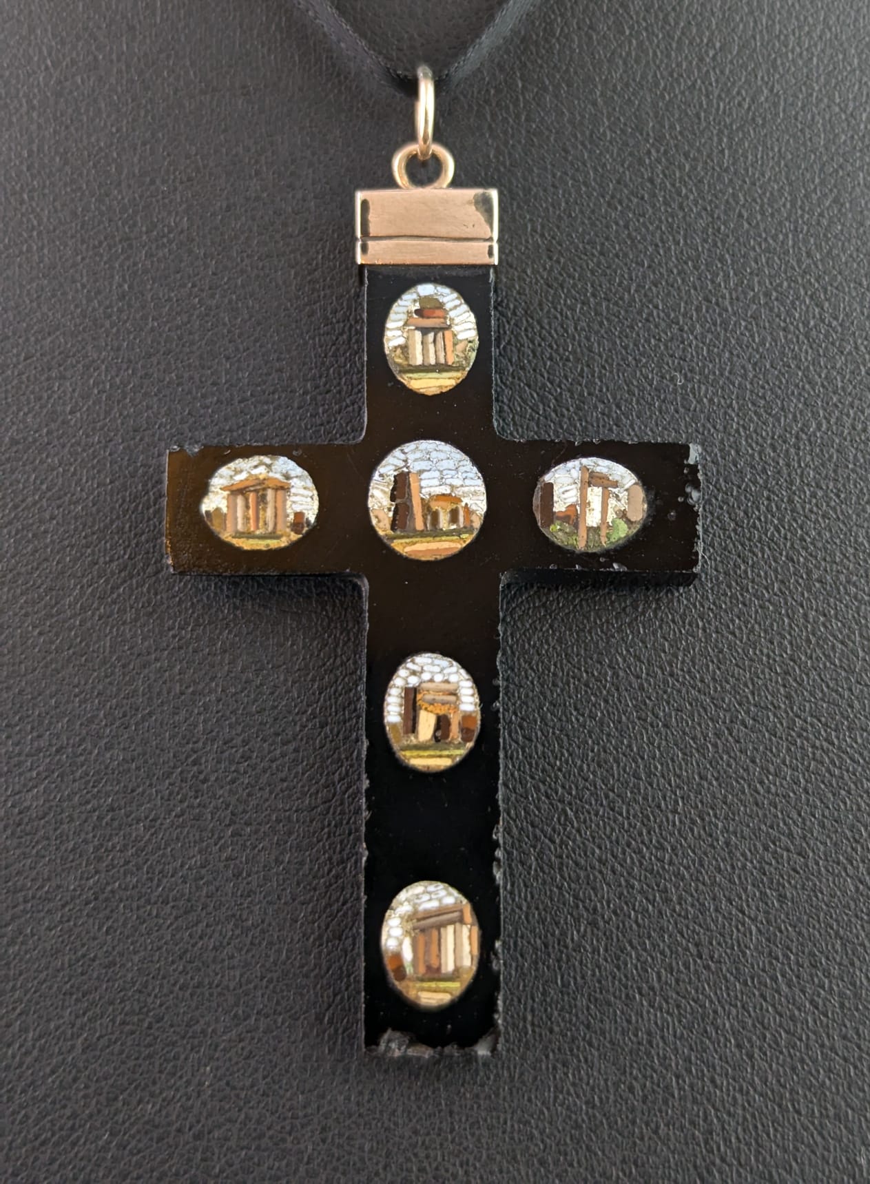 Antique Micro mosaic cross pendant, Grand Tour