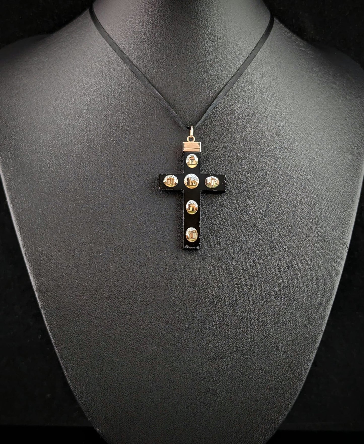 Antique Micro mosaic cross pendant, Grand Tour