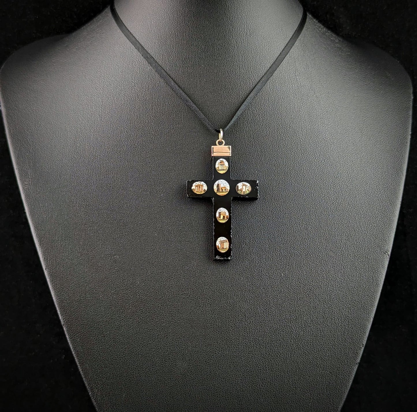 Antique Micro mosaic cross pendant, Grand Tour