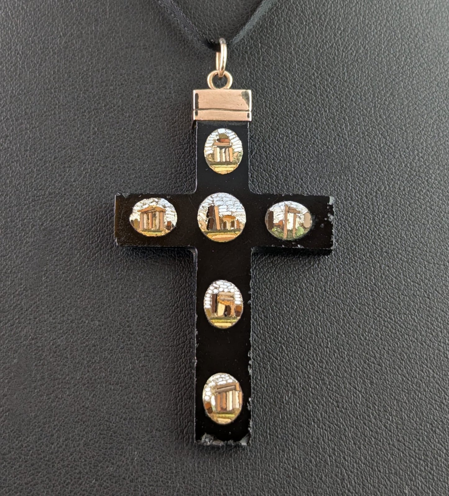 Antique Micro mosaic cross pendant, Grand Tour