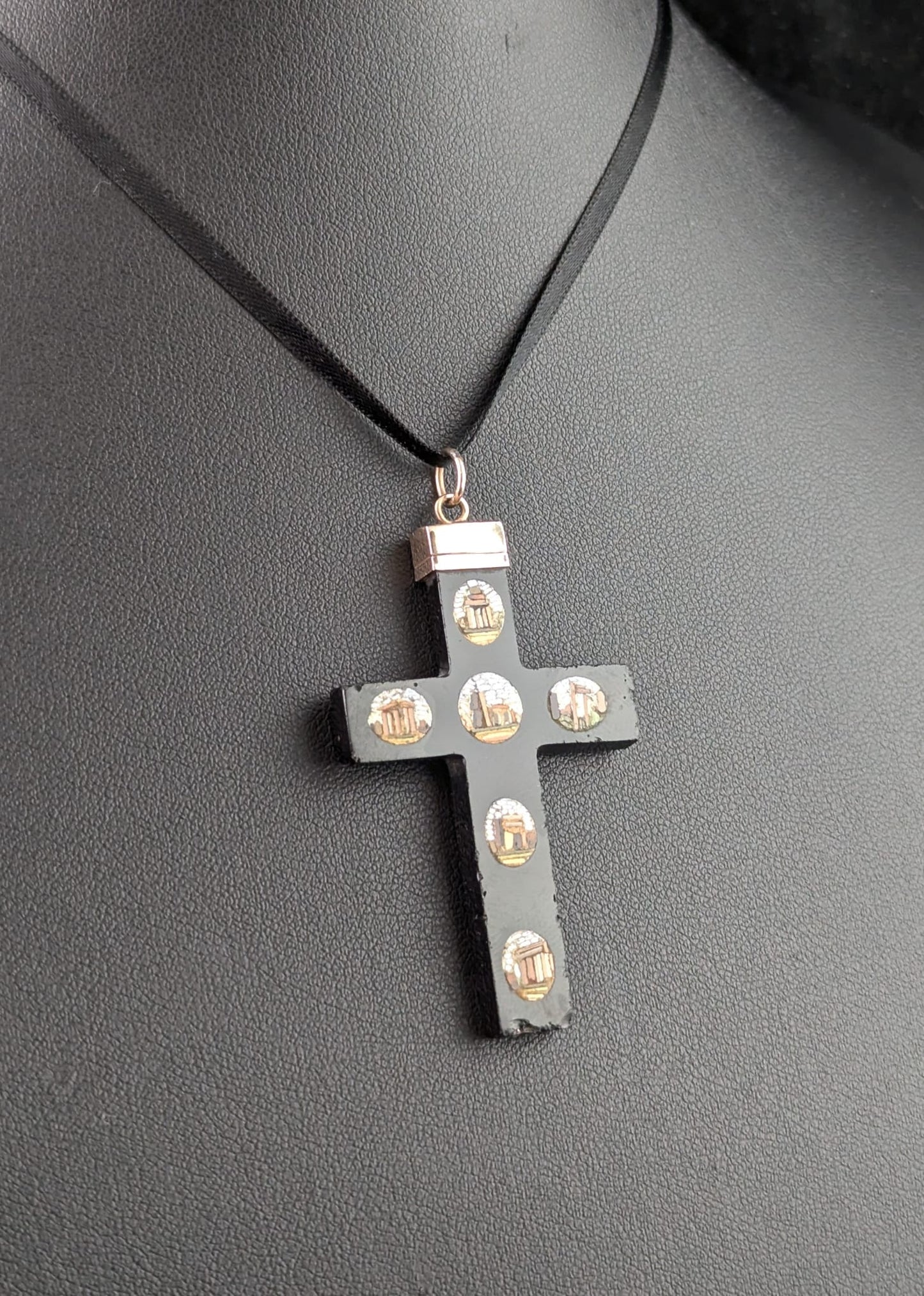 Antique Micro mosaic cross pendant, Grand Tour