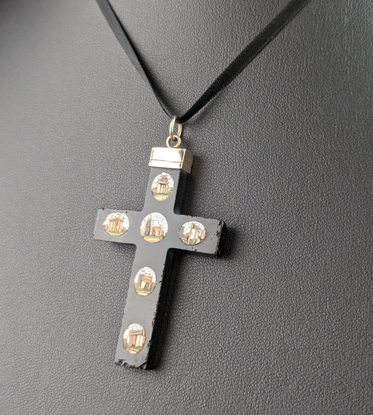 Antique Micro mosaic cross pendant, Grand Tour
