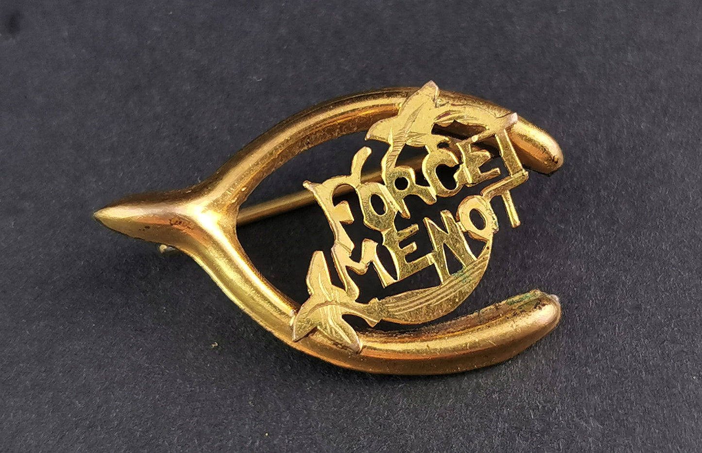Antique gilt Forget Me Not brooch, Wishbone