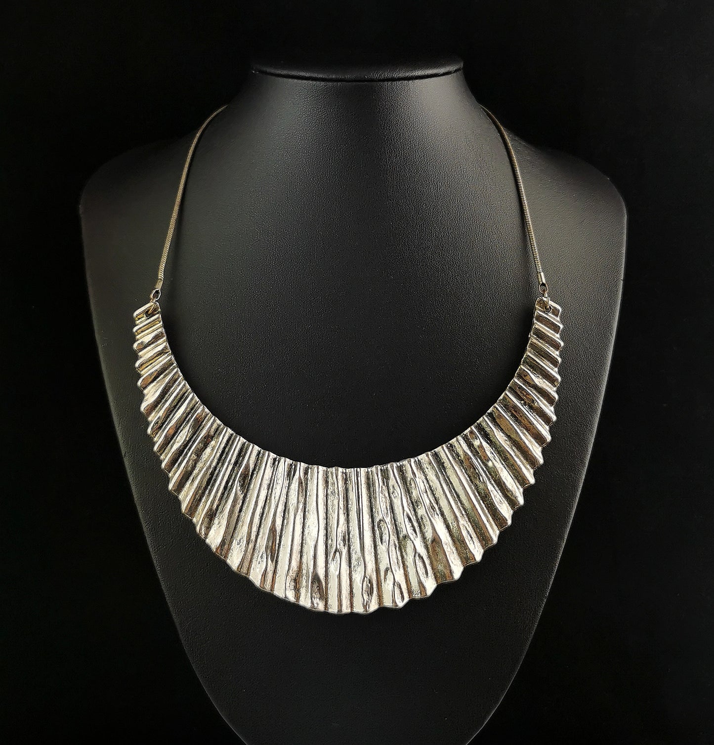 Vintage Brutalist style metal bib necklace