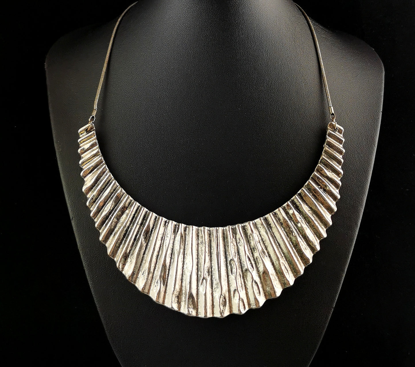 Vintage Brutalist style metal bib necklace