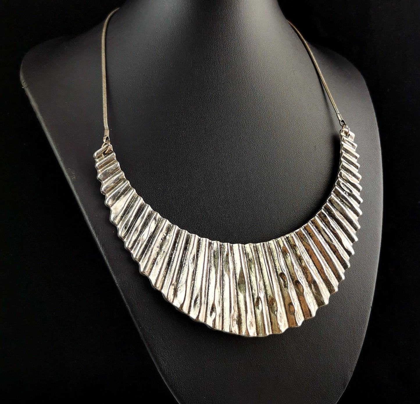 Vintage Brutalist style metal bib necklace