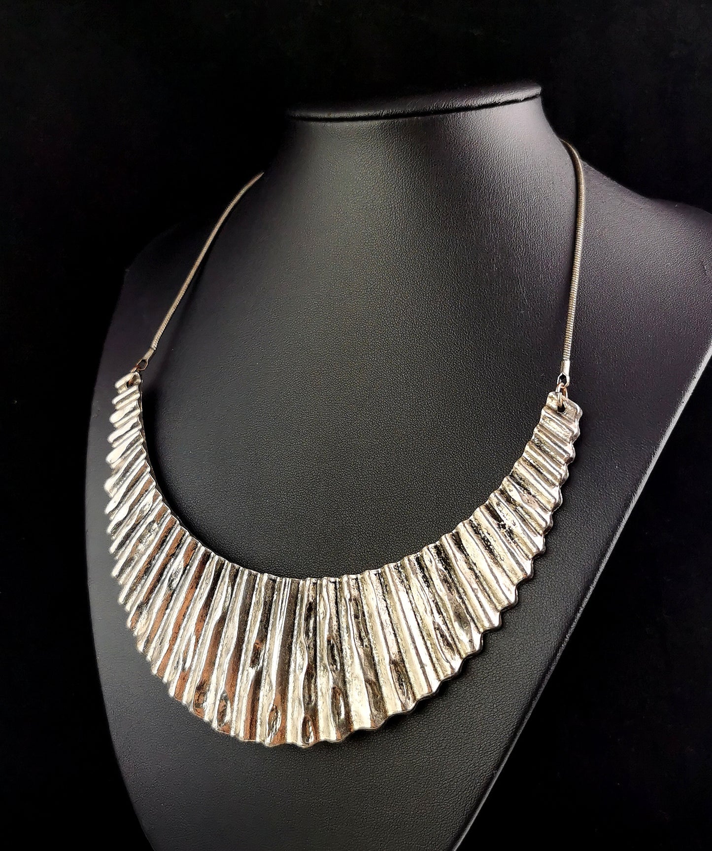 Vintage Brutalist style metal bib necklace