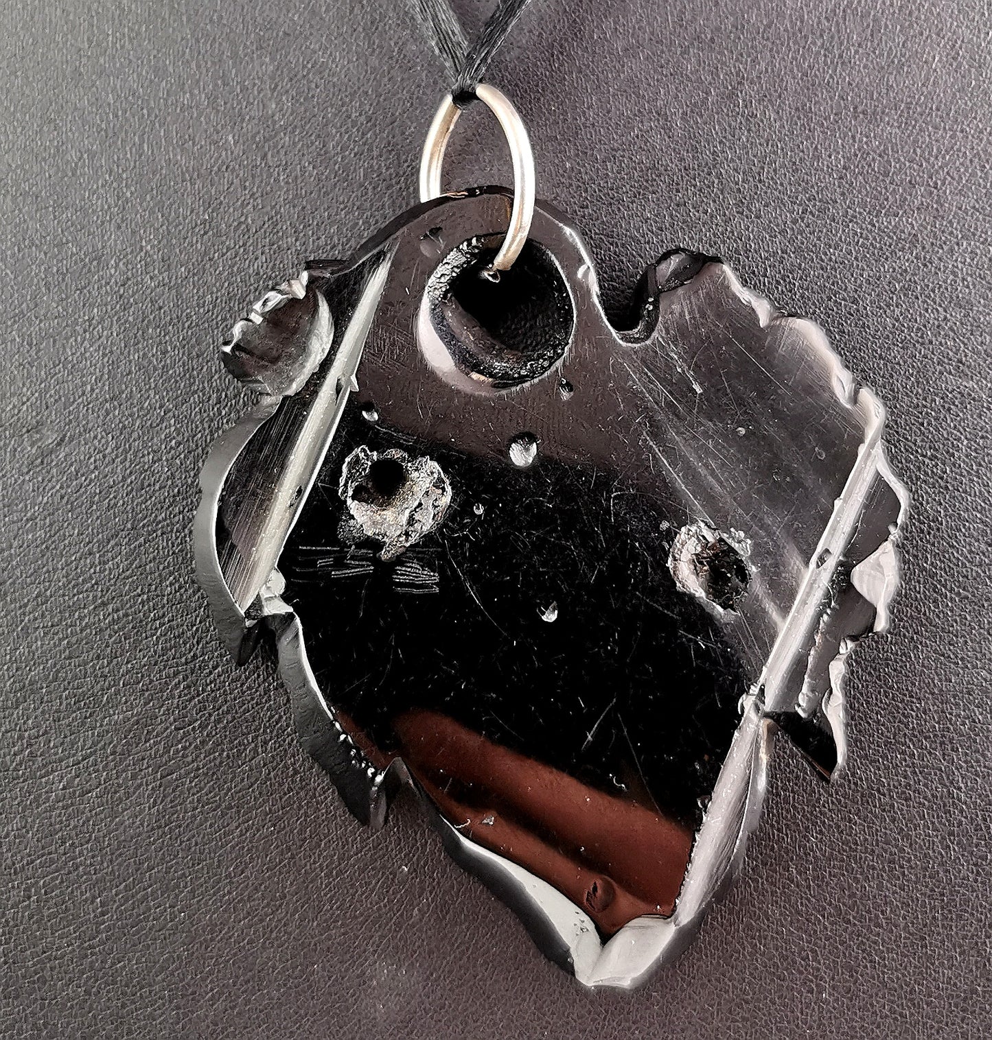 Antique Victorian Whitby Jet vine leaf pendant