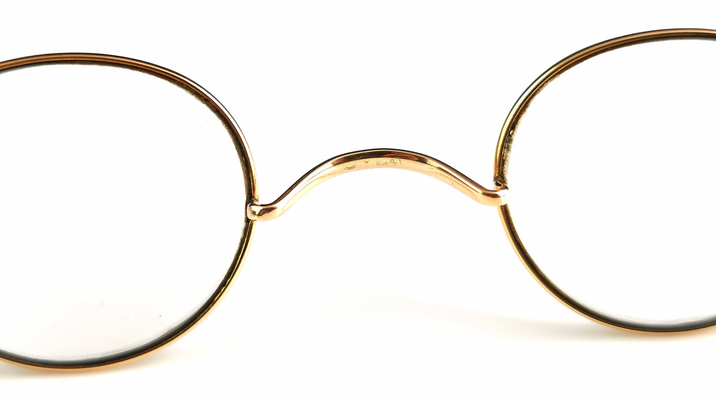Vintage Art Deco 14ct gold framed spectacles, glasses