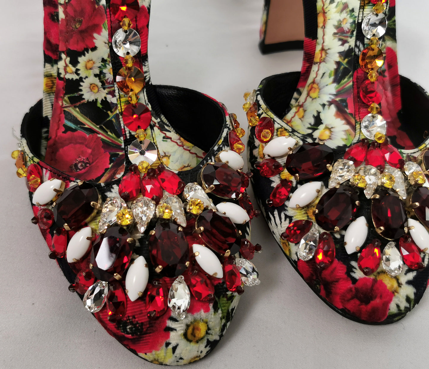 Dolce and Gabbana floral jewelled heeled sandals, Poppy and Daisy shoes