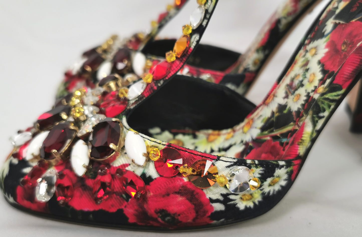 Dolce and Gabbana floral jewelled heeled sandals, Poppy and Daisy shoes