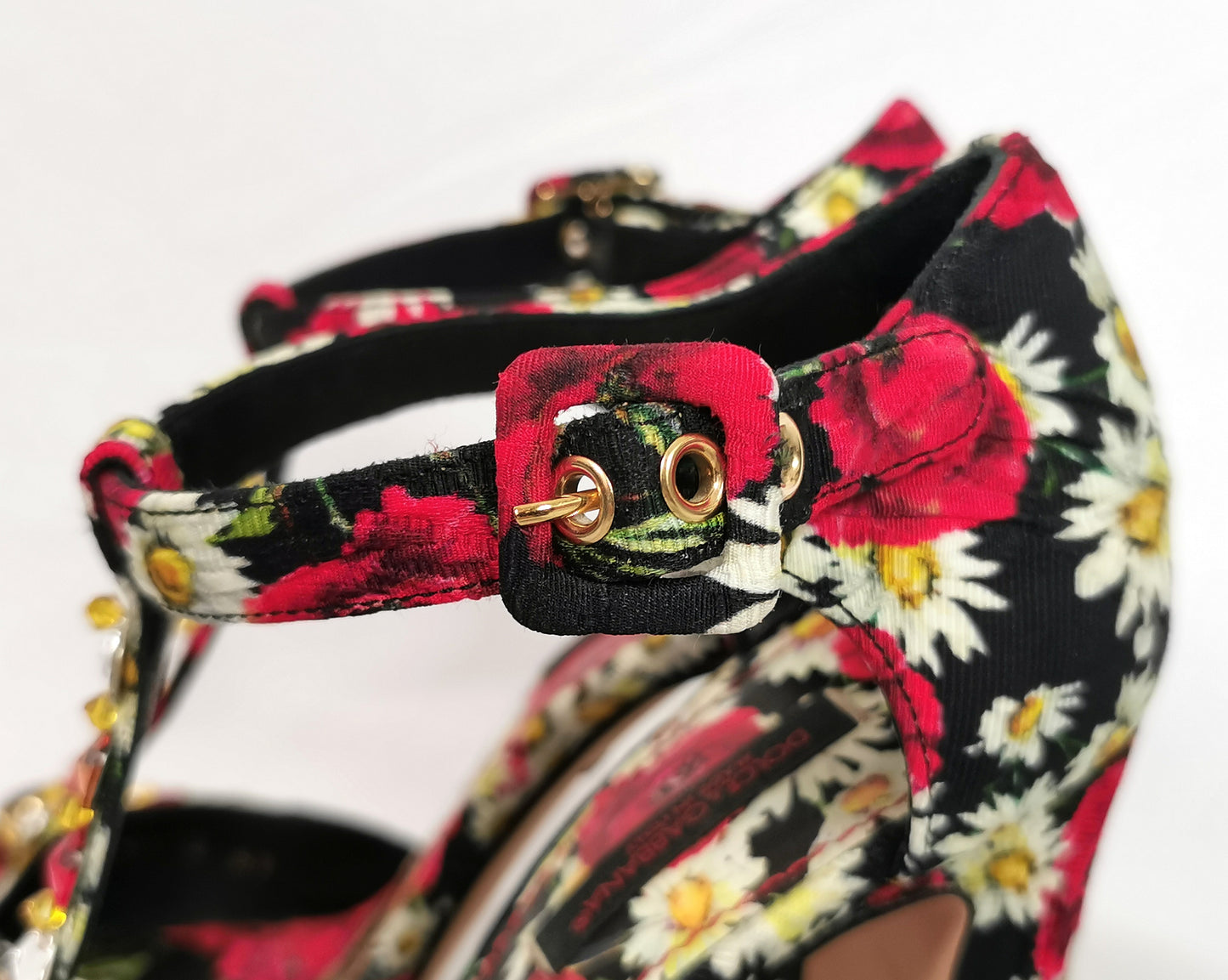 Dolce and Gabbana floral jewelled heeled sandals, Poppy and Daisy shoes