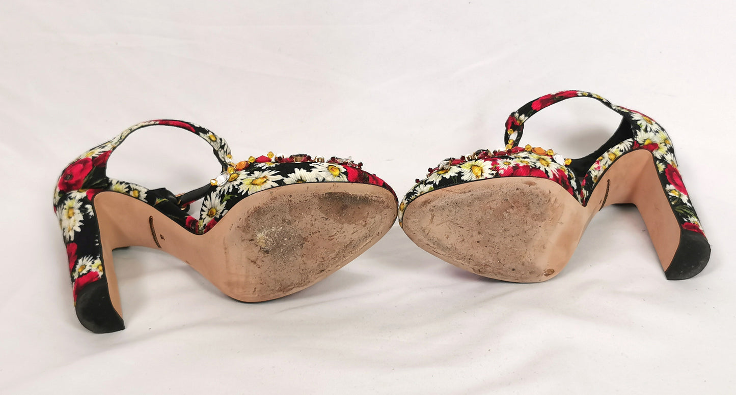 Dolce and Gabbana floral jewelled heeled sandals, Poppy and Daisy shoes