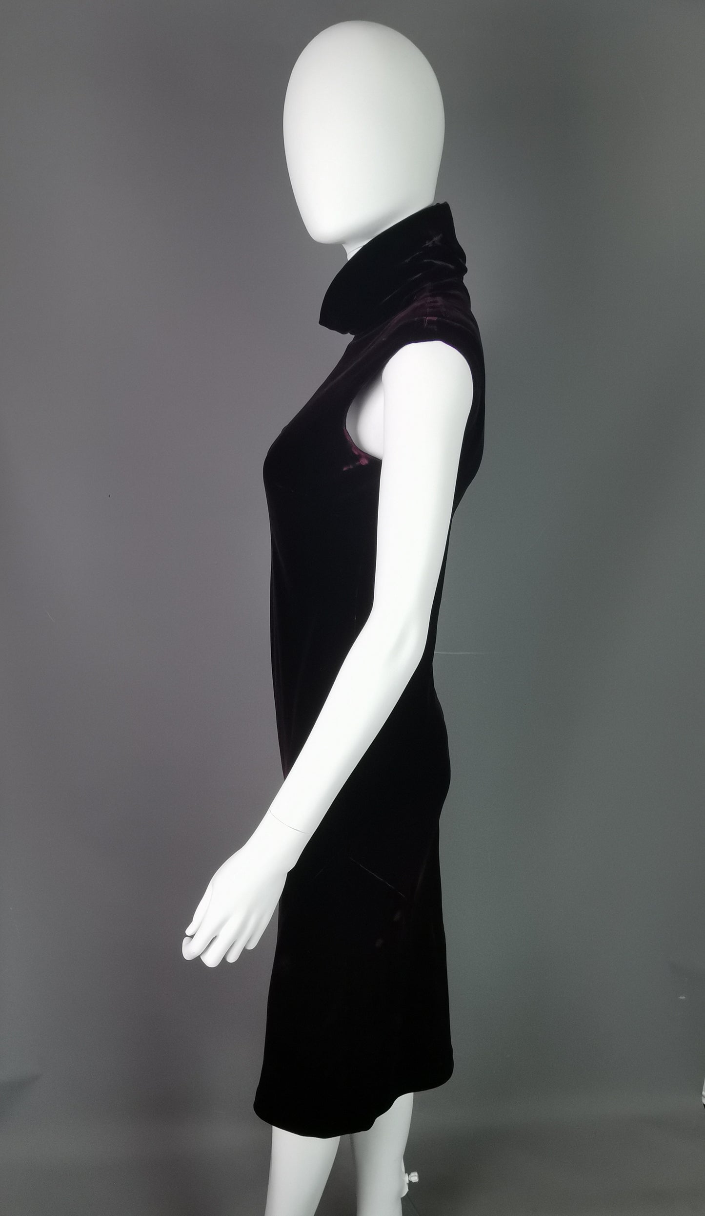 Vintage Gucci Tom Ford velvet dress, high neck, Burgandy