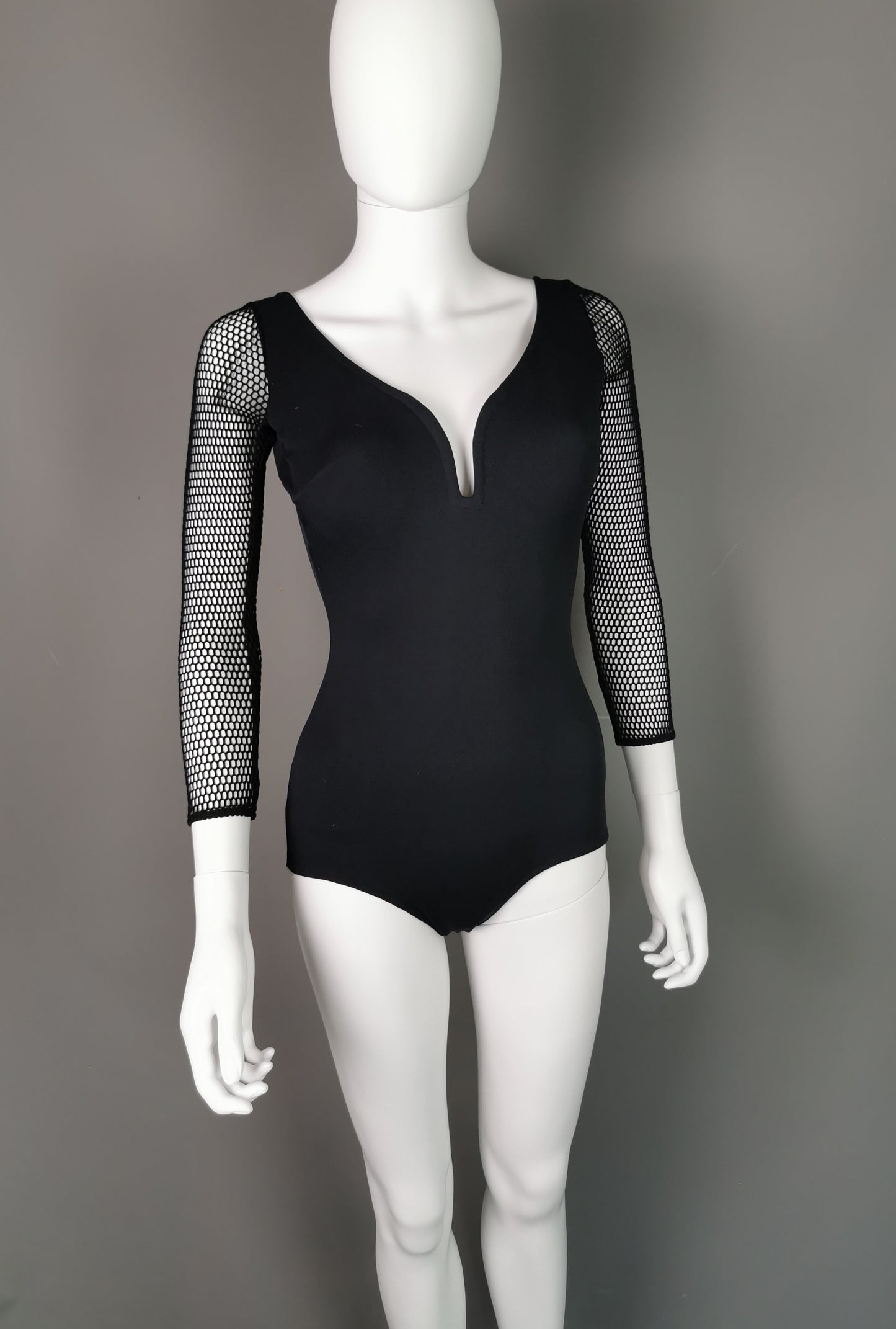 Vintage 1980s fishnet sleeve swimsuit