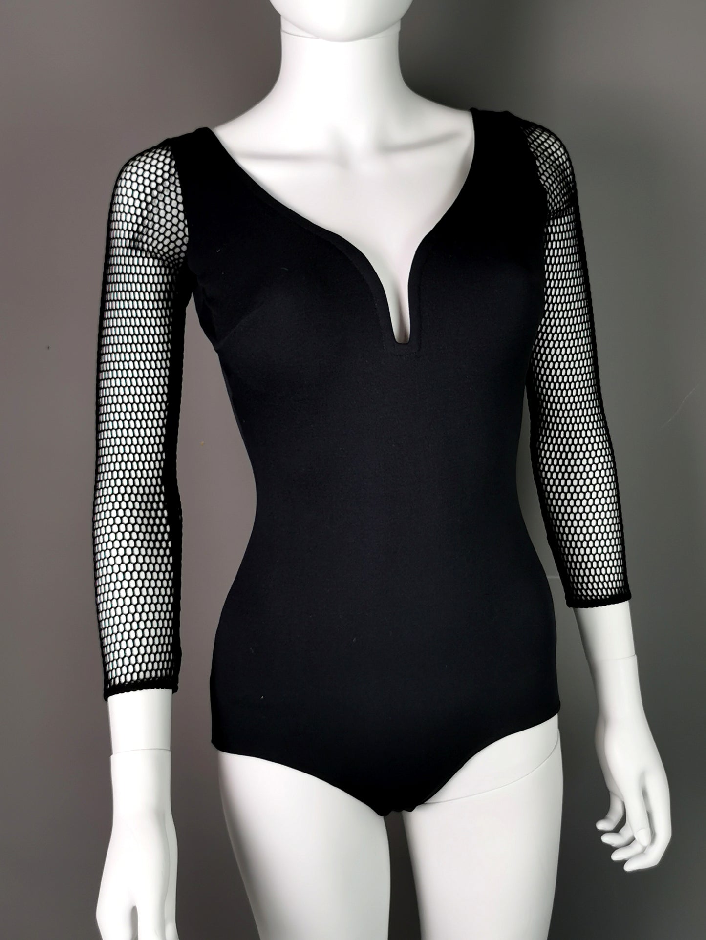 Vintage 1980s fishnet sleeve swimsuit