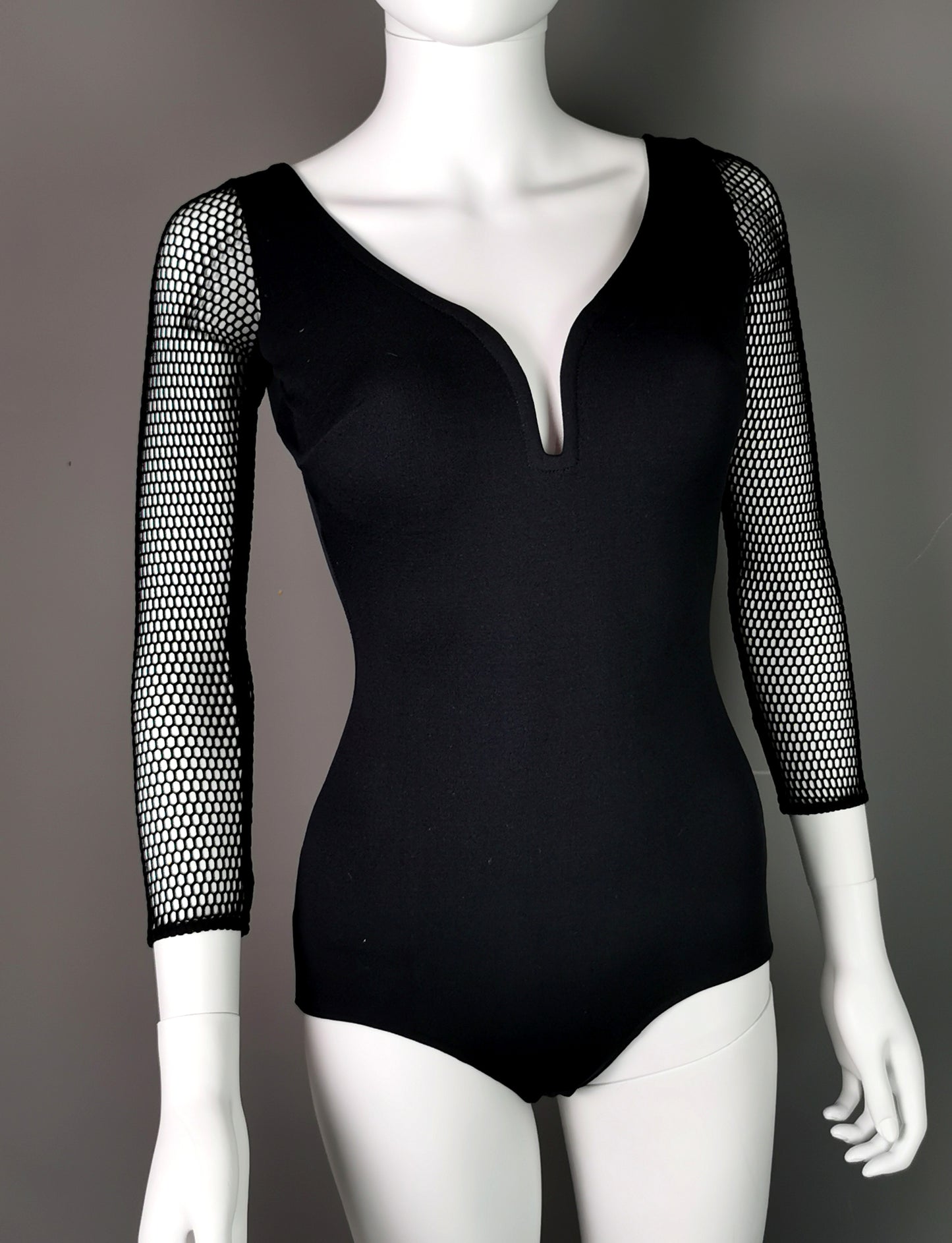 Vintage 1980s fishnet sleeve swimsuit